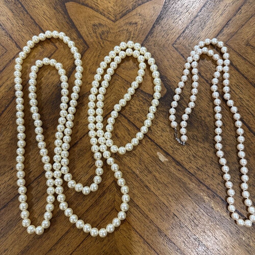 Faux Pearls Bundle Of Two (2) Necklaces Good Used Condition